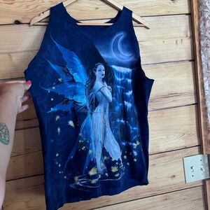 Vintage Graphic Tank Top Unisex Large Blue Thrashed Gothic Fairy The Mountain